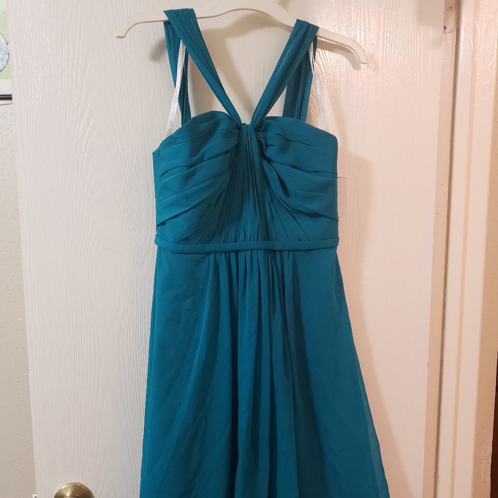 David's Bridal - Y Neck Crinkle Dress - OasisTeal - US Size 6